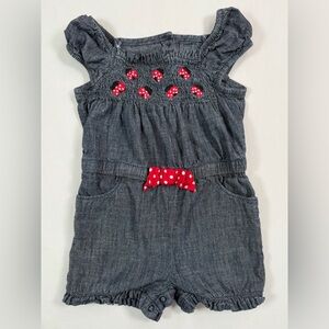 GYMBOREE Baby Girls’ Chambray Smocked Ladybug Polka Dot‎ Romper Preppy 12-18M
